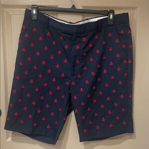 G/FORE Navy and Red Skull Print Men's Flat Front Shorts Classicore Golf SZ36